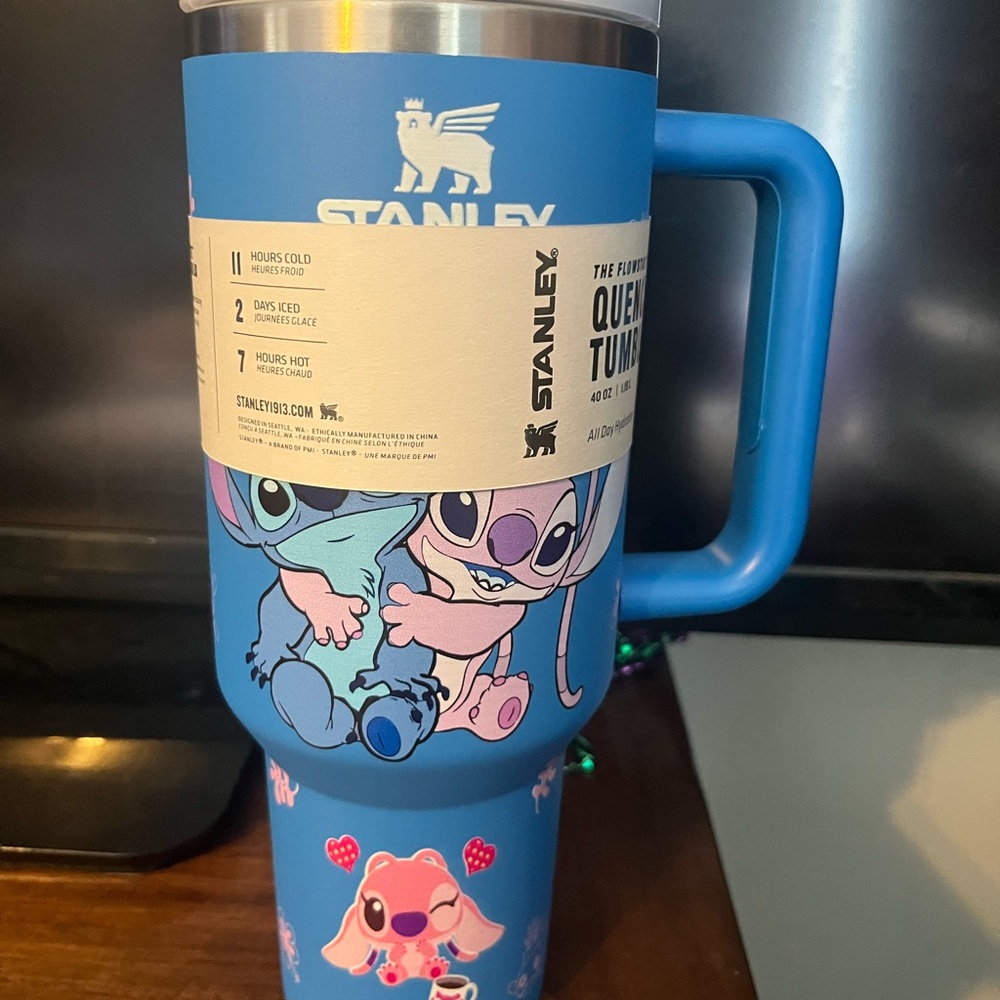 Stanley blue Tumbler with Handle and Fun Design
